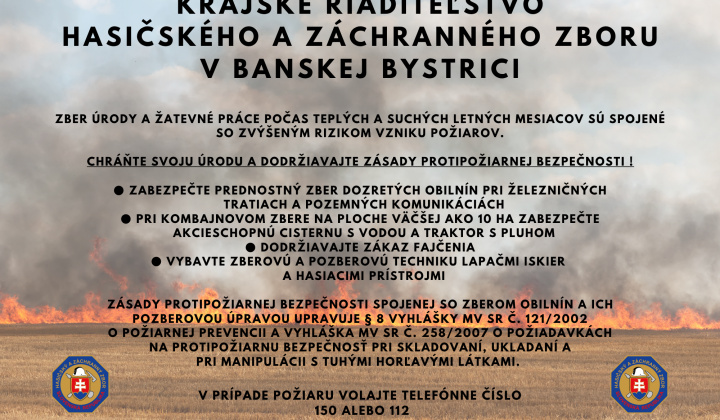 Aktuality / Zabezpečenie ochrany pred požiarmi počas zberu tohtoročnej úrody-usmernenie - foto